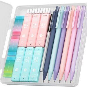 Cute Mechanical Pencil Set, 6PCS Pastel Mechanical Pencils 0.5 & 0.7mm with 360P